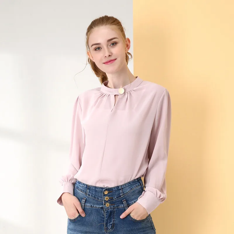 

Ymwmhu Solid Button Collar Elegant Blouse Women Tops 2002 Autumn Long Sleeve Basic Blouses for Young Ladies Casaul Shirt