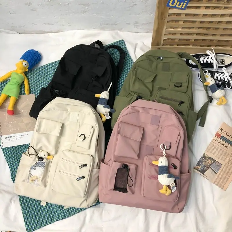 Women Backpack Teenage Girls School Bags Green Soft Multi-pocket Design Campus Student Book Bags for School Teen