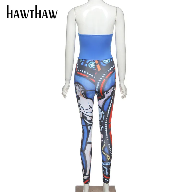 

Hawthaw Women Autumn Strapless Sleeveless Printed Skinny Slim Streetwear Jumpsuit Romper Playsuit 2020 Fall Clothes Fashion