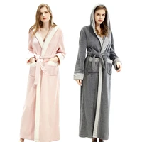 fleece womens robe soft plush warm bathrobes with hood flannel full length bath robe winter pajamas shower nightgown housecoats