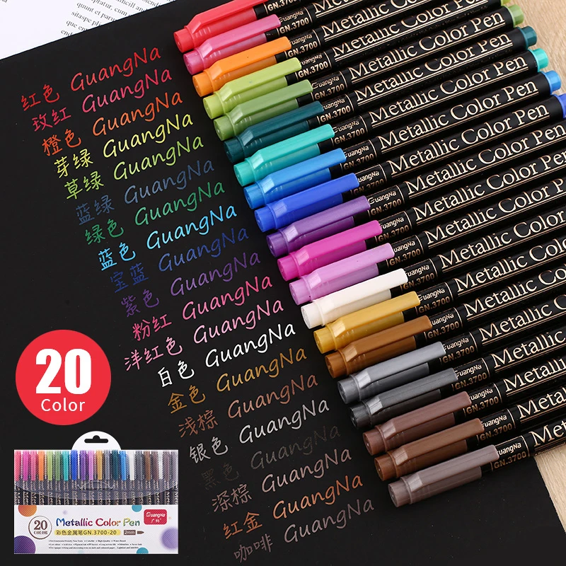 20 Colors Metalli Color Pen Art Marker Brush Pen Mark Write Stationery Student Office School Supplies Calligraphy Pen