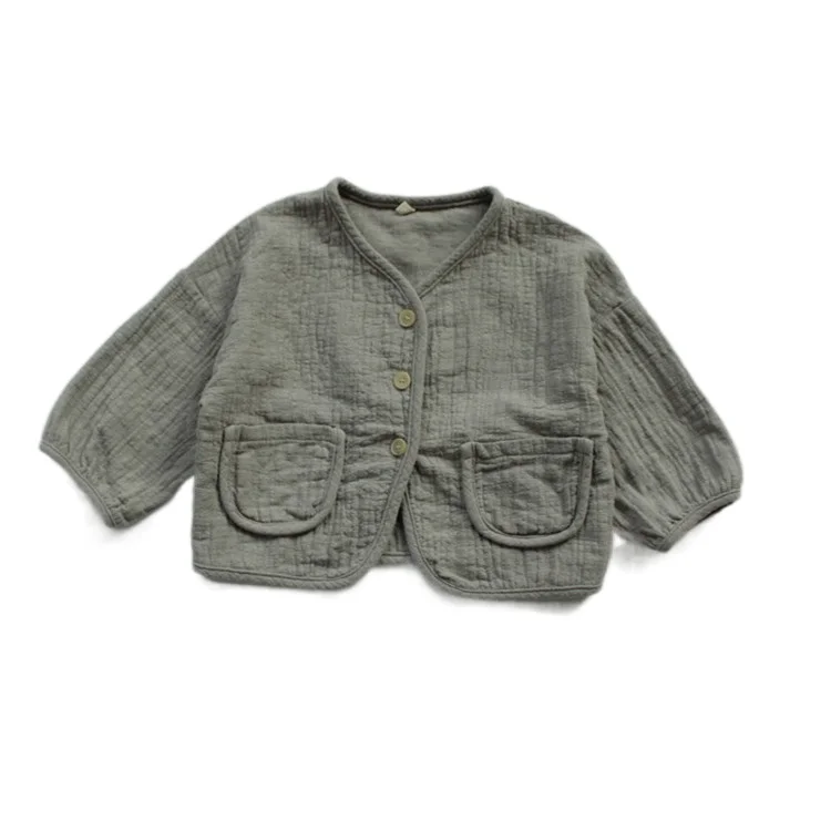 

2021 Children Spring Autumn Cotton Cardigan Simple Solid Color Single Breasted Pocket Boys and Girls Korean Loose Casual Coat