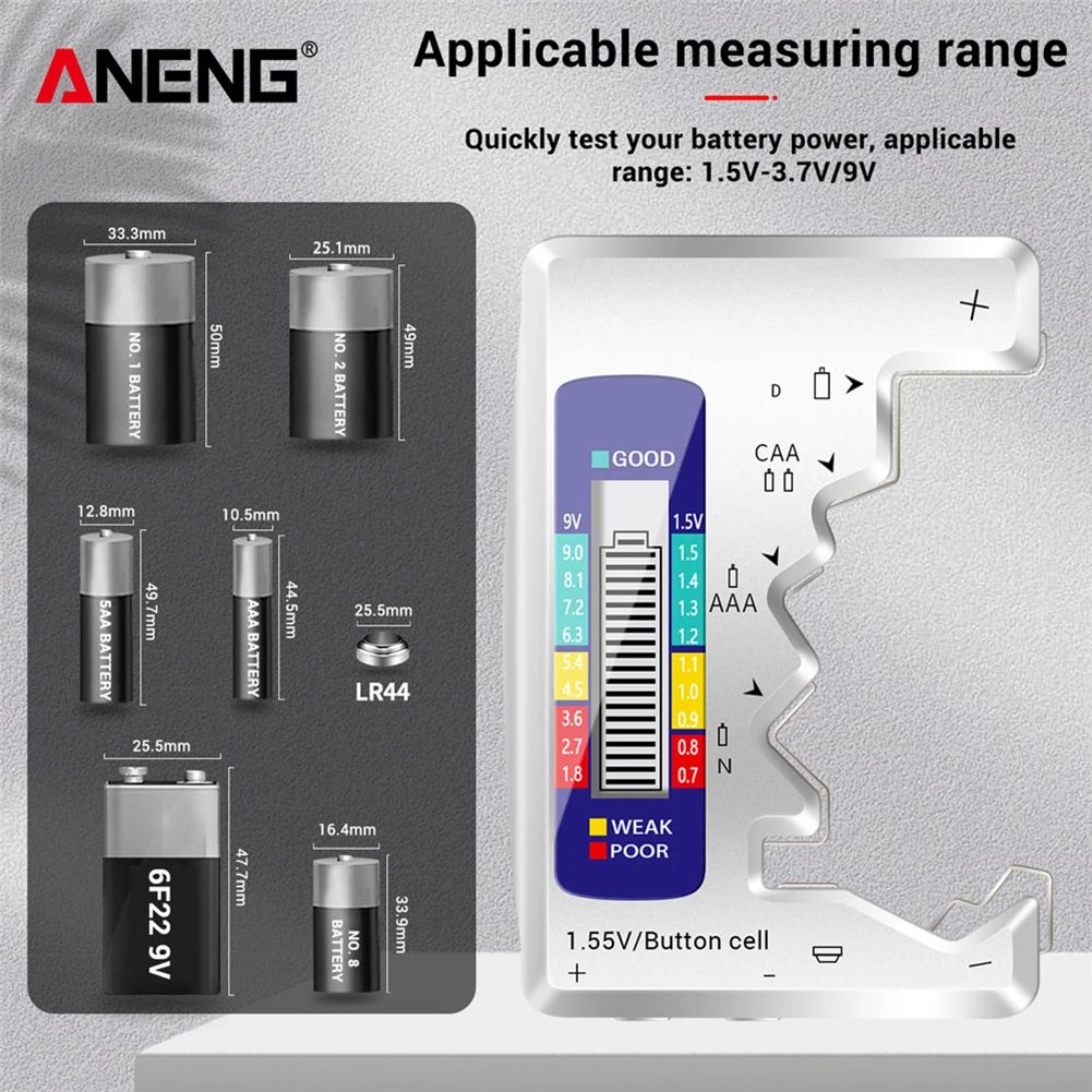 Universal AAA/AA Button Cell 9V Batteries Voltage Detection Analyzer Testing Meter Battery Tester Checker Tools | Инструменты