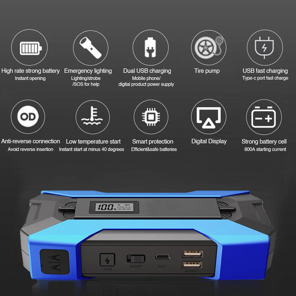 Car Jump Starter Battery portable Power Bank 20000mAh Capacity Starting Device Emergency Booster With Digital Display | Электроника