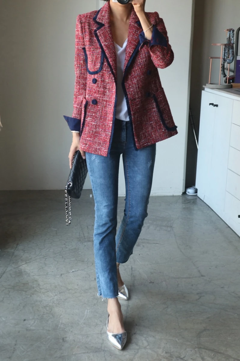 Женский пиджак свободного покроя повседневный однотонный Красный винтажный в