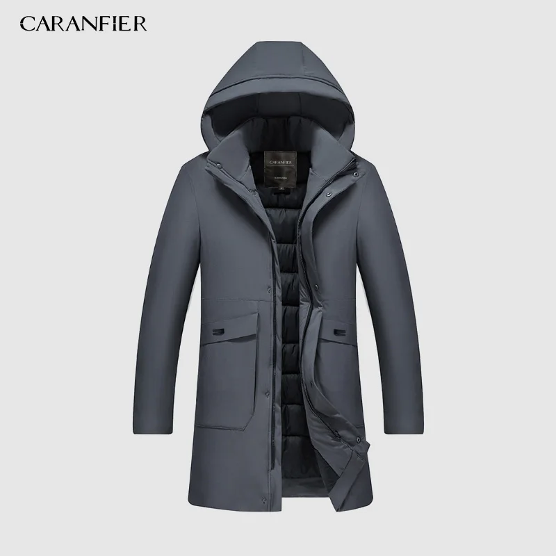 8802 Gray CARANFIER/зимнее пальто, Мужская ветровка с меховым капюшоном, утепленная куртка, Мужская Уличная одежда в стиле хип-хоп, военные тренчи, длинная парка XXXL 4XL - Цвет: 8802 Gray