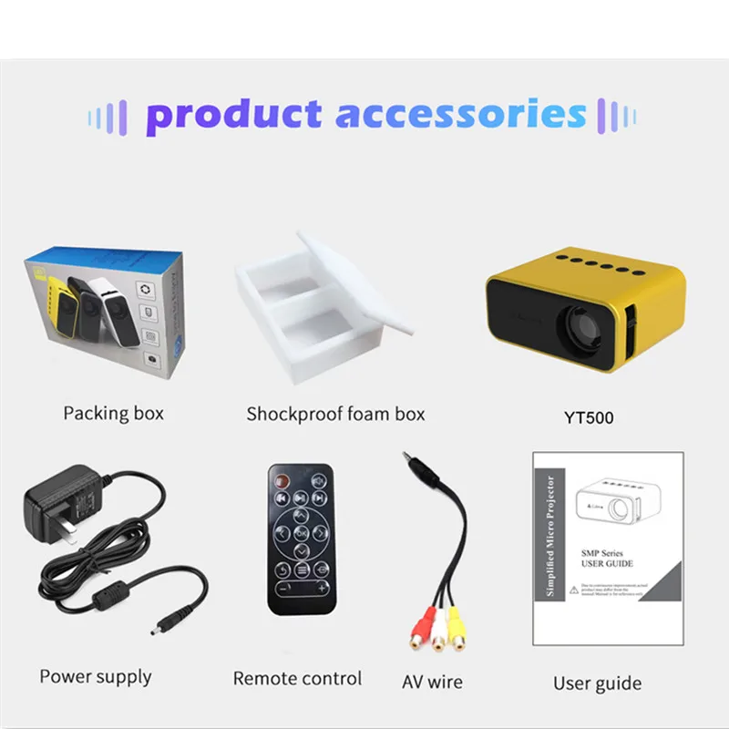 Светодиодный мини-проектор YT500 320*240P поддержка 1080P HDMI USB аудио домашний кинотеатр