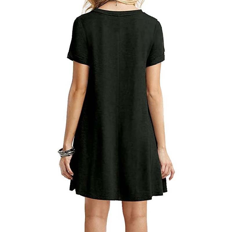 Классическое простое женское однотонное платье Faroonee с круглым вырезом и коротким рукавом ТРАПЕЦИЕВИДНОЕ
