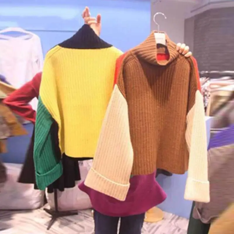 Пуловер корейский свитер Женский Повседневный вязаный водолазка уличная одежда