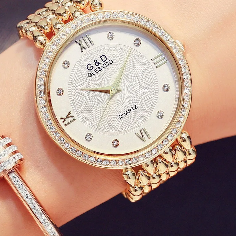 

G&D Luxury Brand High Quality Women Watches With Rhinestone Fashion Waterproof Diamond Watch Women Classic Bracelet Ladies Watch
