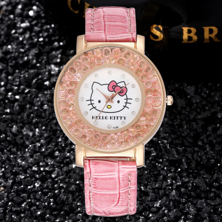 Детские часы hello kitty, повседневные модные часы с кристаллами и циферблатом для девочек, милые стразы, кварцевые часы для девочек, детский подарок, Erkek Kol Saati