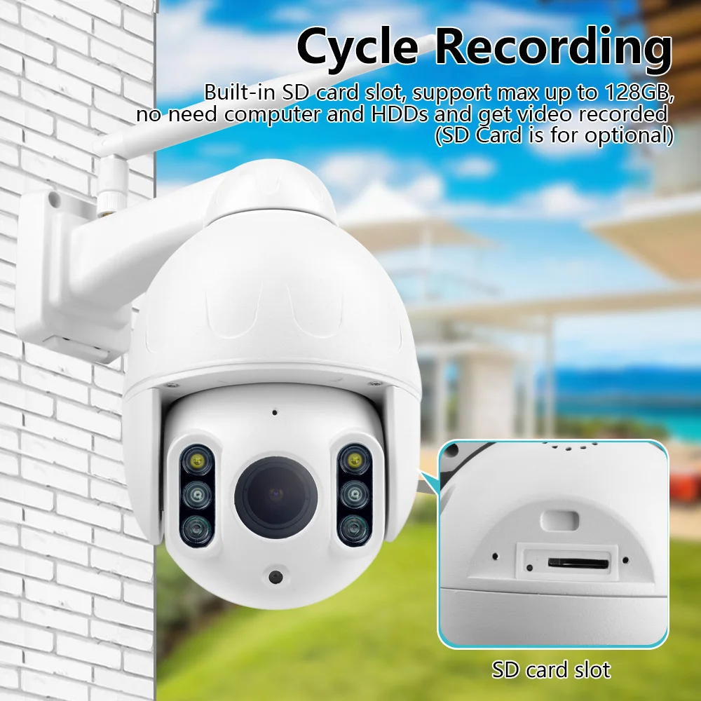 5MP 1080P WiFi PoE IP PTZ IP Камера 5X Оптический зум P2P Беспроводной 2-полосная Аудио Открытый Водонепроницаемый купол черный Ночное видение ИК 50 м H265