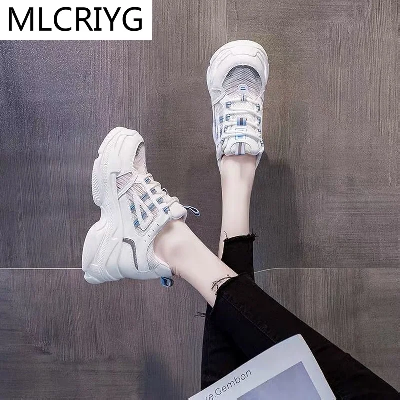 

2021 New Women's Sneakers Fashion Women's Shoes Mesh Breathable Platform Shoes Spring Comfortable Lace-up Shallow Casual Shoes