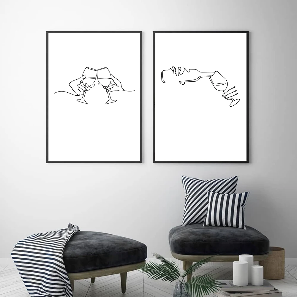 Черно-белый абстрактный художественный Рисунок на линии вина привлекательная