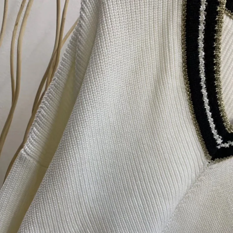 

Women Sweater 2020 Spring and Summer New College Striped Piping V-neck Sweater Women