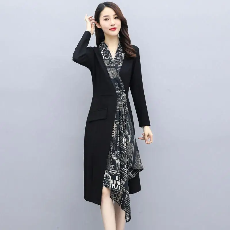 

Spring Chic Irregular Print Patchwork Dress Women Fashion long Sleeve A-line dress Big Size Elegant Party Dresses Vestido mujer