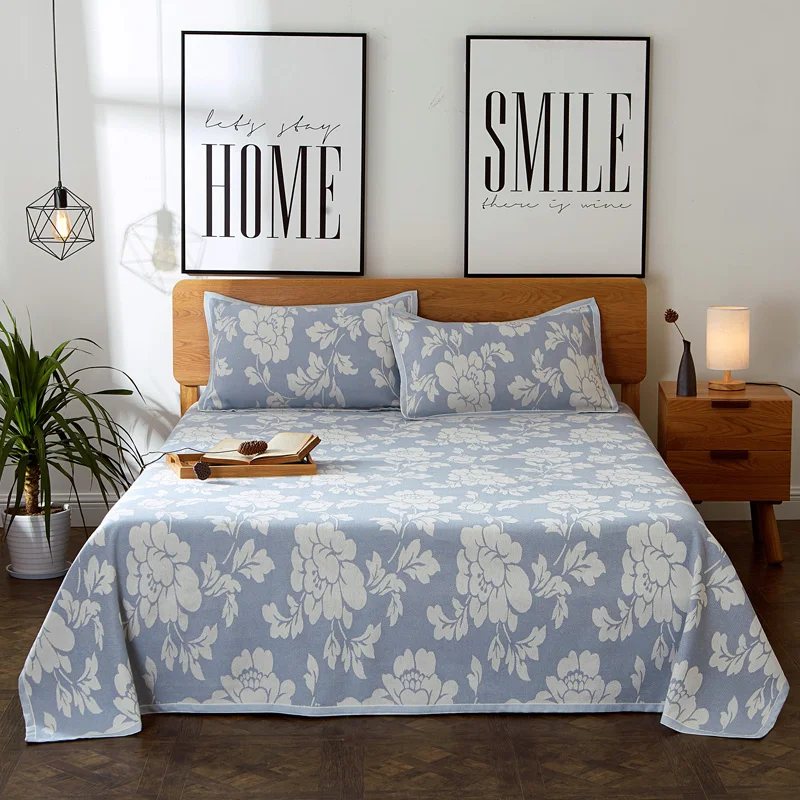 

2020 New Cool Mat High Quliaty Bed Sheet Set Cotton&linen Top Cover 200*230cm Bed Cover 3pcs/set Flax Floding Mat Stripe Modern