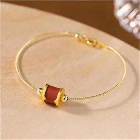 

Good Luck Comes South Red Lucky Beads Bracelet Silver Gilding Agate Stone round Simple Hand Jewelry Retro Style Accessories Stri