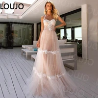 luojo elegant a line champagne tulle modern wedding dresses halter sweetheart wedding gown chic light bridal dresses
