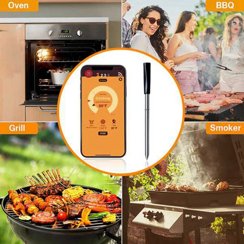 Kitchen Oven Thermometer Wireless Smart BBQ Meat Food Cooking Steak Bluetooth Outdoor Barbecue 2Pcs Grill Tools | Дом и сад