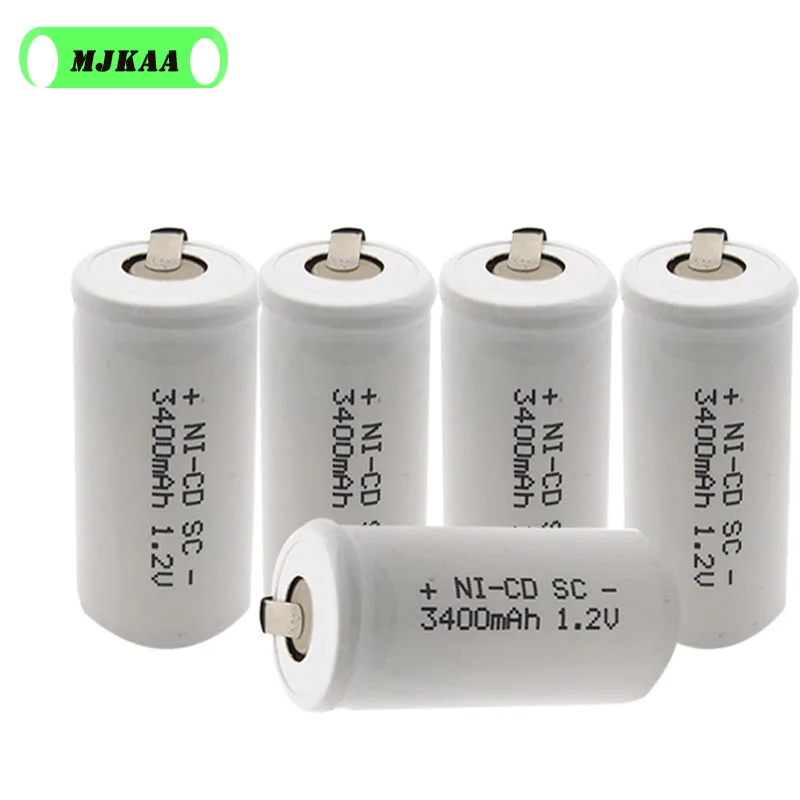12 шт SC 1,2 V 3400mah аккумуляторная батарея 3400mah 4/5 SC Sub C Ni-cd ячейка со сварочными вкладками для электрической дрели шуруповерта