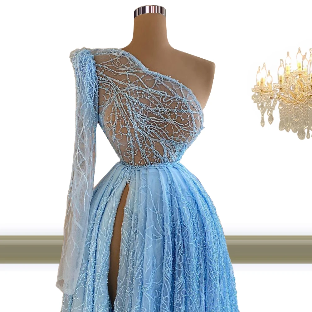 Floria One-Shoulder Light Color Prom Dresses Women Girls Party Quinceanera Customize Size Robe Femme Graduation Ball Gowns Long