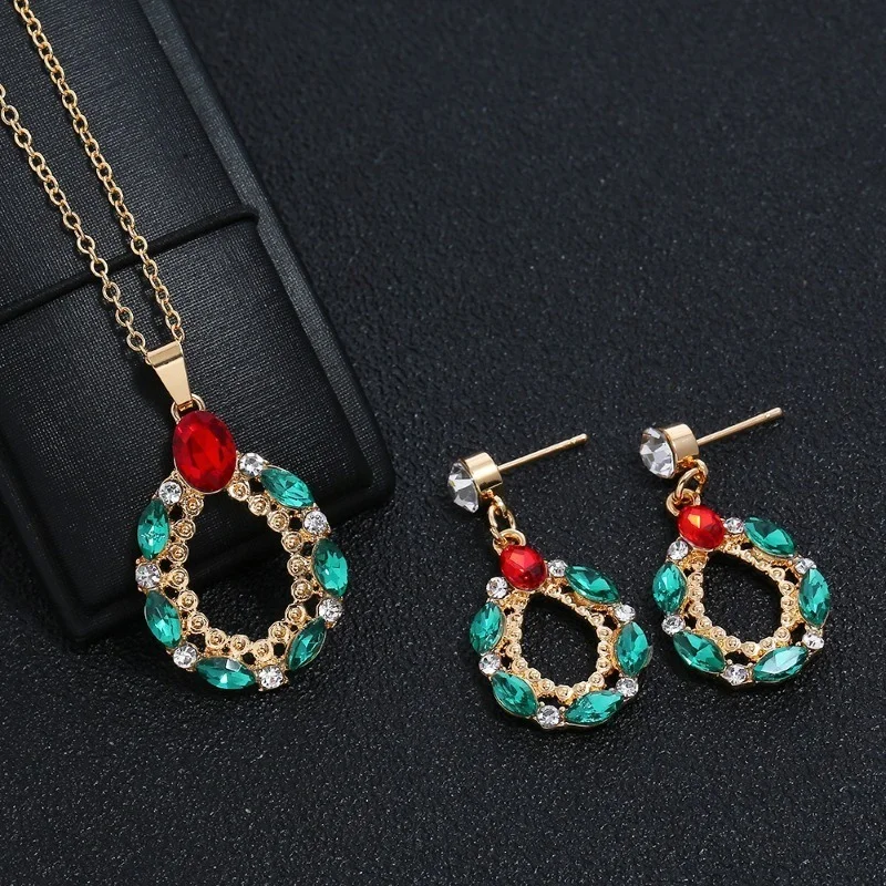 

Crystal Glass Earrings Sand Gold Set Bridal Necklace Earrings Jewelry Set European and American Wedding kids jewellery for girls