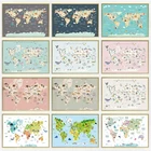 Карта мира, холст, живопись, Пастельная тема, животные, образовательные настенные плакаты и принты, картины для гостиной, украшения дома