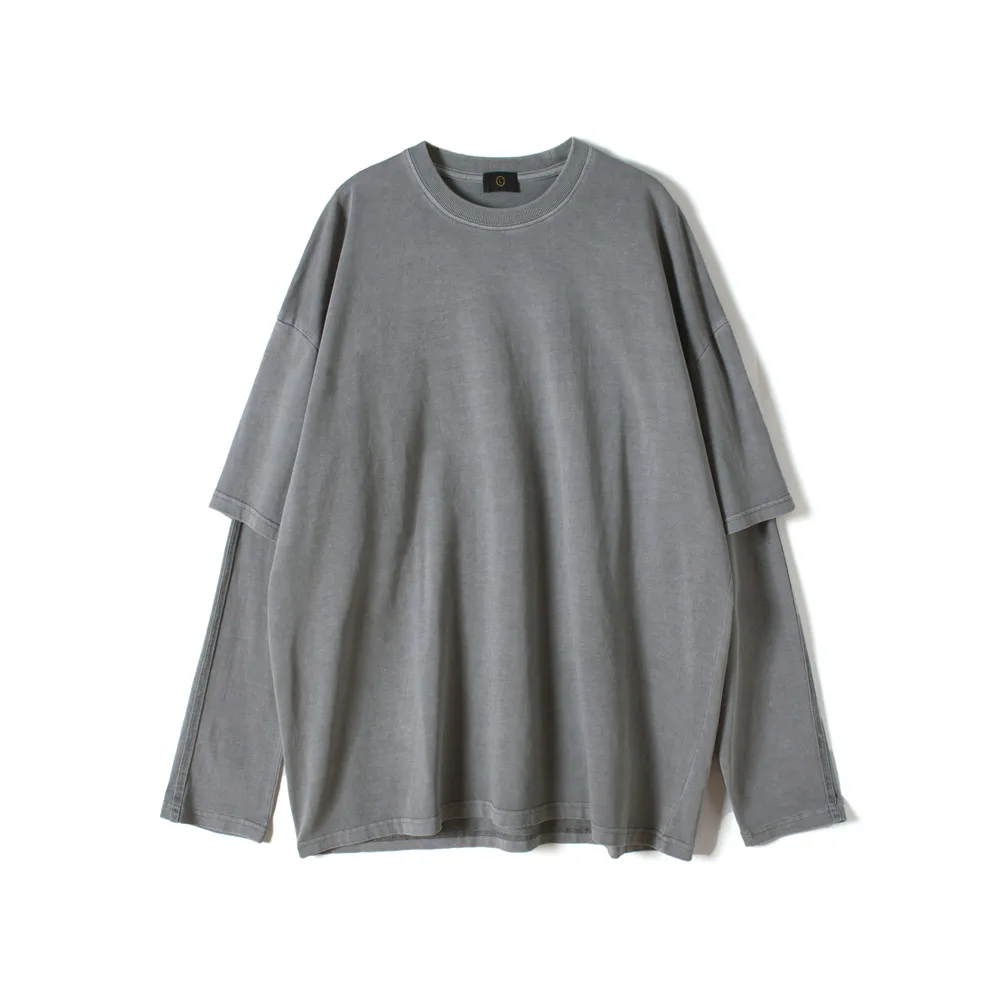 2020 Men Hip Hop Solid T Shirt Long Sleeve Faux Two Piece Streetwear Harajuku T-Shirt Oversize Summer Loose Cotton Tops Tees | Мужская