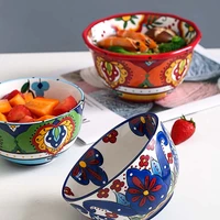 bohemia style lunch box ceramic bowl hand painted fruit salad bowls for kitchen creative household tableware assiette %d0%bf%d0%be%d1%81%d1%83%d0%b4%d0%b0