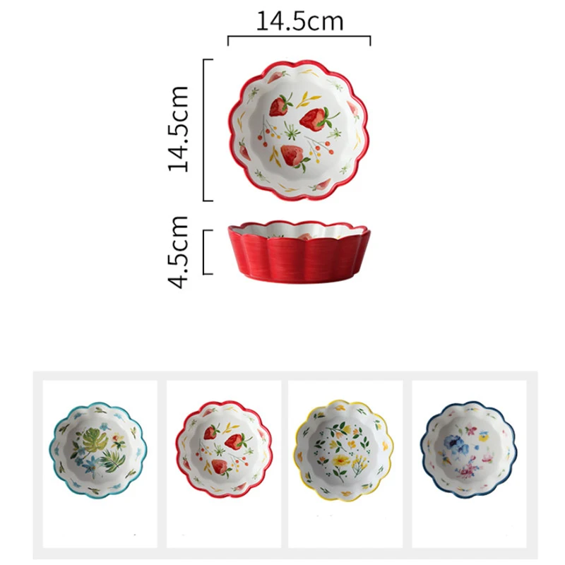 Nordic Simple Hand Painted Ceramic Salad Cake Bowl Colorful Porcelain Soup Fruit Lace Rice Dessert Snack Tableware | Дом и сад