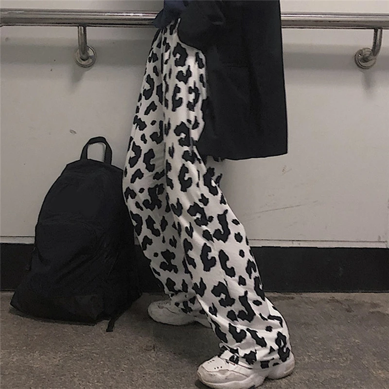 Женские брюки с принтом коровы в Корейском стиле Широкие Брюки Harajuku Летняя