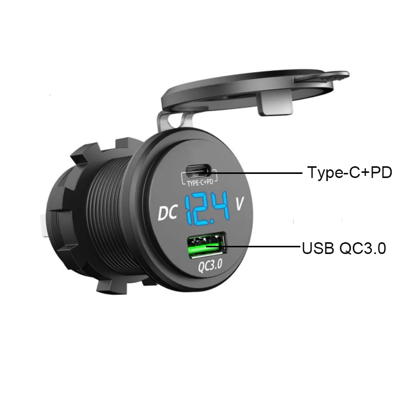 Автомобильное зарядное устройство PD Type C + QC 3 0 12 В/24 В водонепроницаемая розетка