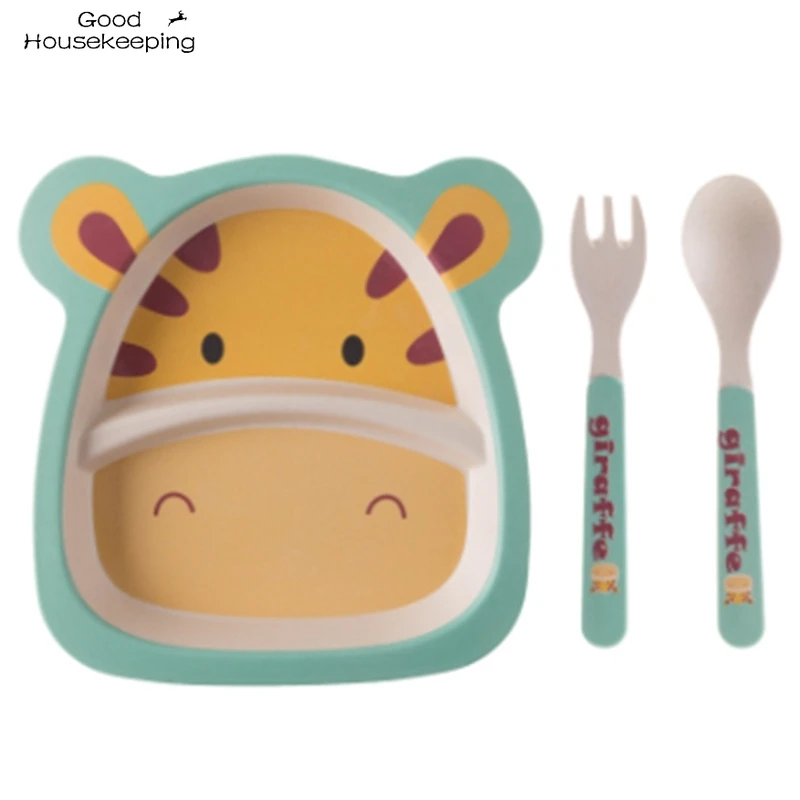 

Cute Cartoon Animal Children Dinnerware Cutlery Set Eco-Friendly Plate Spoon Fork Sets Baby Feeding Tableware