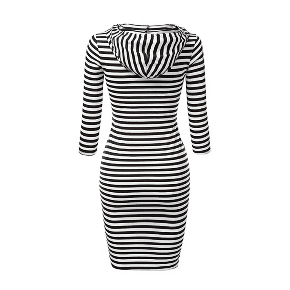 Осеннее женское Полосатое платье с длинным рукавом и капюшоном женские платья на