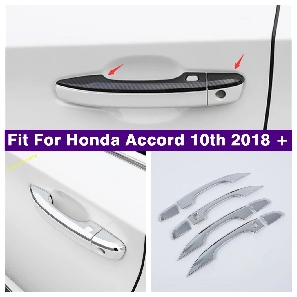 

Door Handle Catch Pull Stripes Cover Trim Exterior Refit Kit For Honda Accord 10th 2018 - 2021 ABS Chrome / Carbon Fiber Look