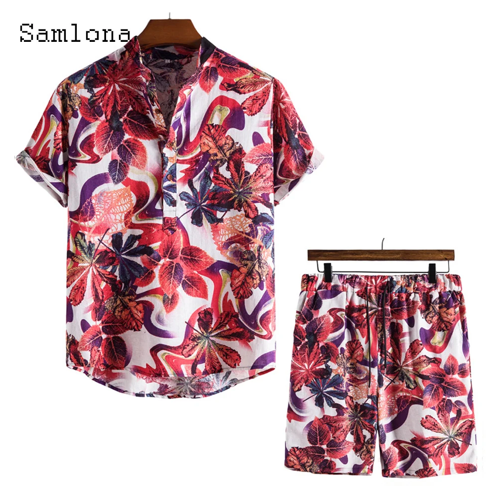 Short Sleeve Men's Set Vintage Flower Print Blouse 2022 Summer New Casual Pullovers Beach Shorts Homme Ropa Sexy Men Clothing