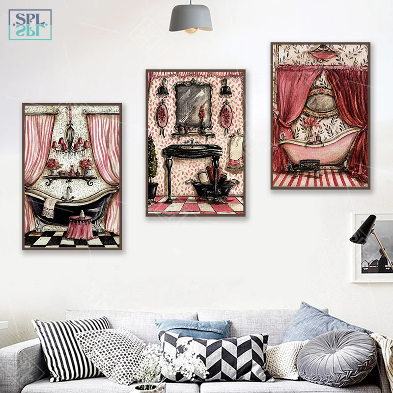 Абстрактный винтажный Декор для комнаты принцессы Картина на холсте розовая