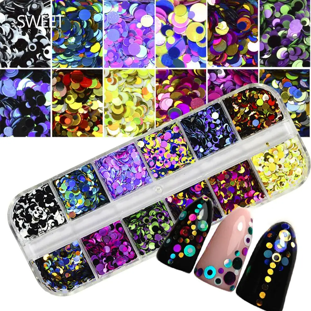 

12 Grid Glitter Mixed Mirror Round Nail Art Sequins DIY Manicure Decoration Nail Art Sequins DIY Manicure Decoration Nail Art Se