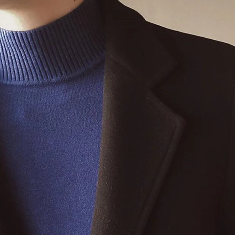

2019 Fast Shipping New style Fashion Men leisure Woolen cloth Jackets Buckle Men Long Coat With Belt single-breasted Trench Coat