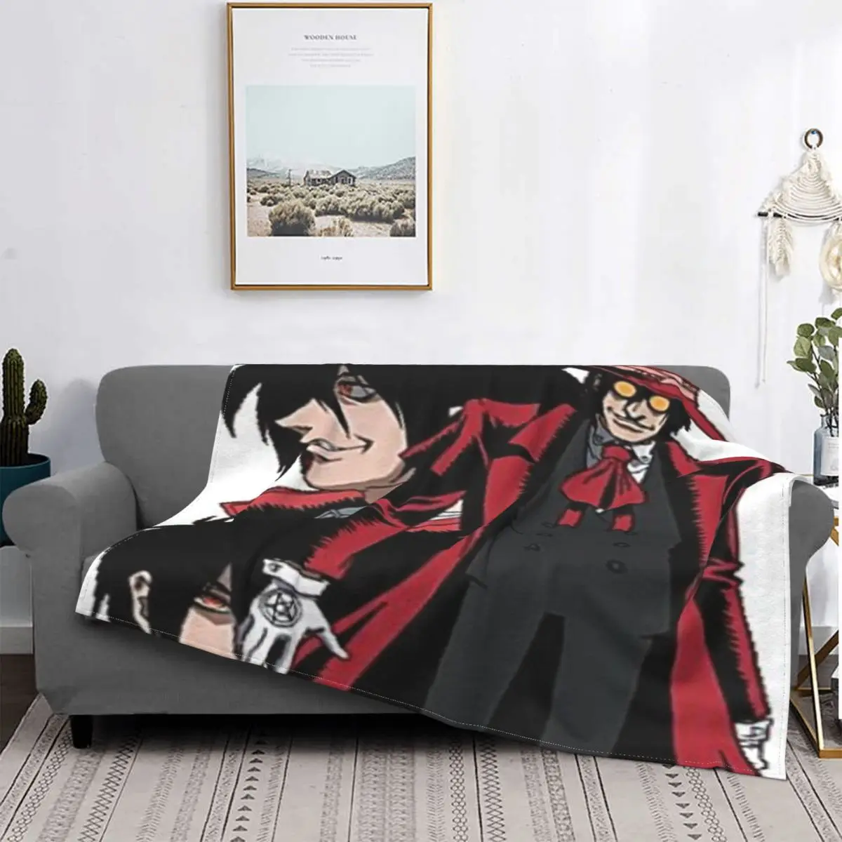 

Alucard Hellsing-Manta a cuadros para cama, manta con capude felpa de Anime, colcha de verano, toalla de lujo, 190