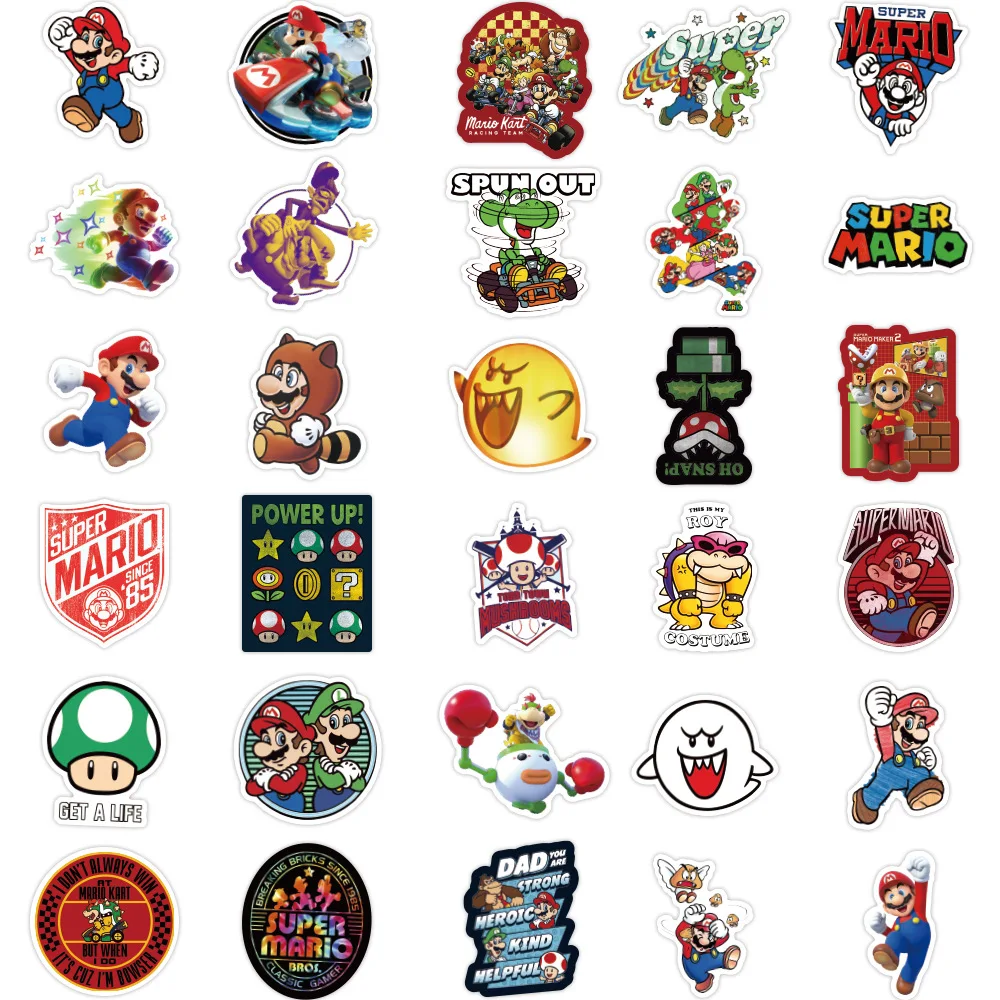 Pegatinas de equipaje de estilo Mario para decoraci&oacute;n de botellas de agua, pegatinas de dibujos animados, para regalos, bricolaje, port&aacute;til, tel&eacute;fono, nevera, guitarra, 100 Uds.-4