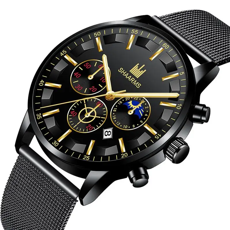 Sharms часы мужские водонепроницаемые повседневные Роскошные брендовые кварцевые