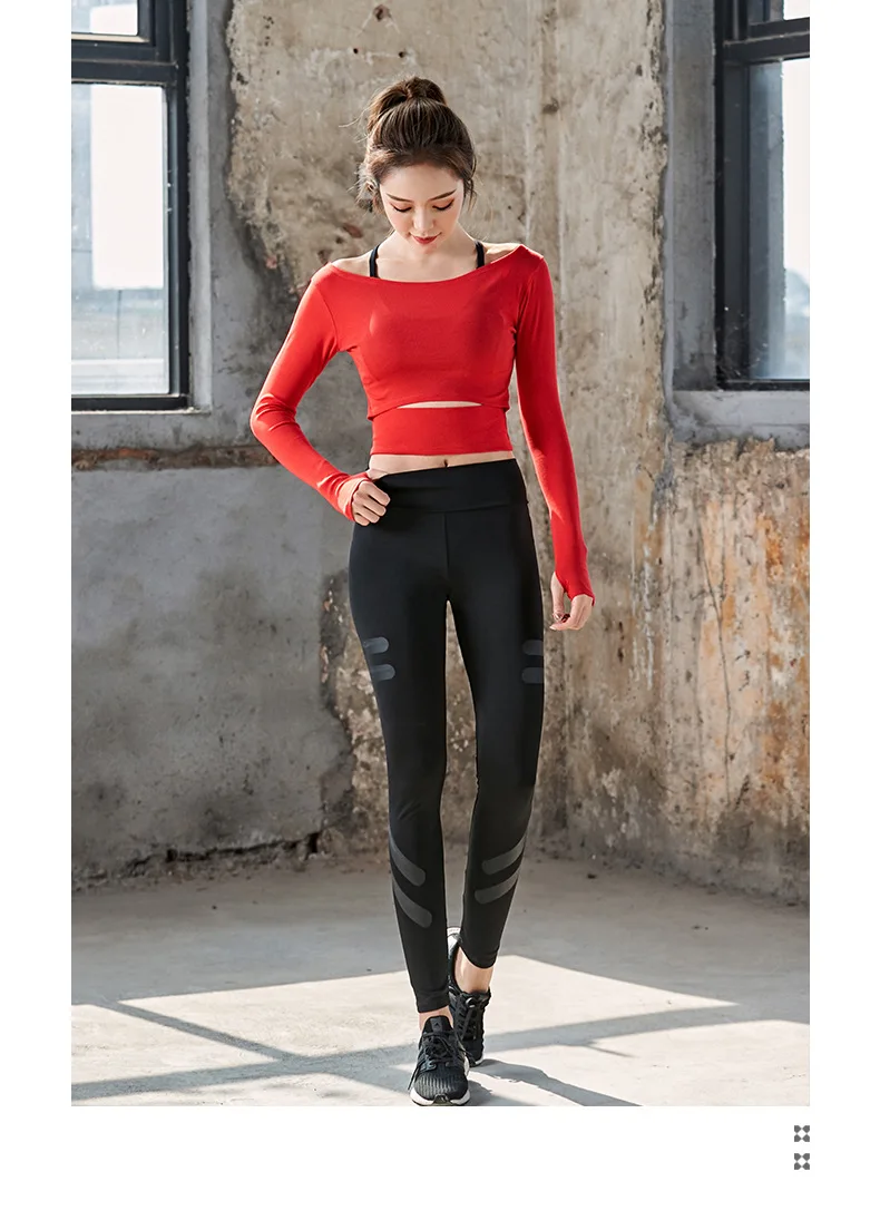 Red 2 Piece Одежда для йоги, спортивная одежда для женщин, спортивный костюм для спортзала, Женский комплект для йоги, одежда для фитнеса, одежда с длинным рукавом, бюстгальтер, леггинсы, 3/2 шт - Цвет: Red 2 Piece