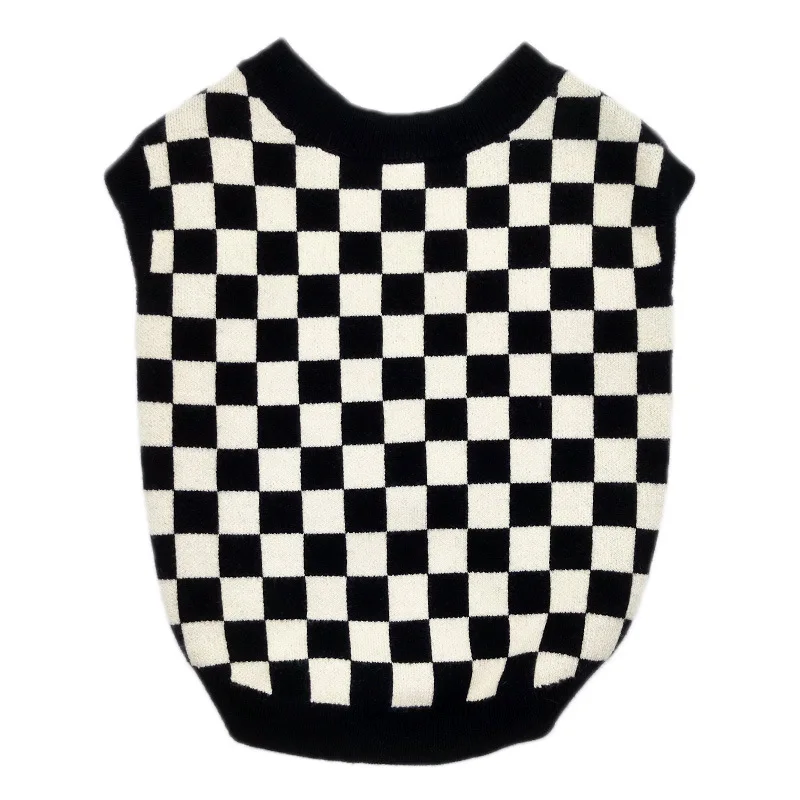 

Pet Dog Clothes Small Medium-sized Dogs Black and White Checkerboard Autumn Winter Fashion Sweater Sleeveless Vest Shirt Suit