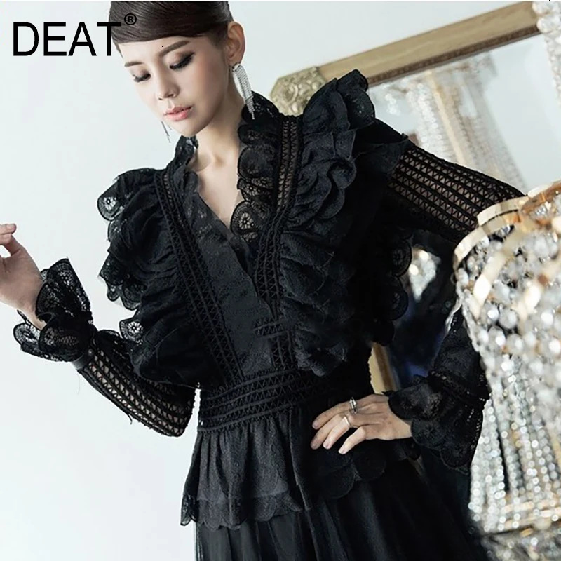 2020 с v образным вырезом оборками кружевные открытыми плечами длинными рукавами