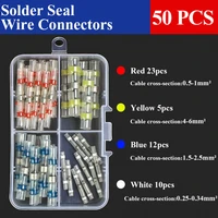 50pcs solder seal wire connector heat shrink connectors automotive marine insulated butt cable kit electrical terminal with box