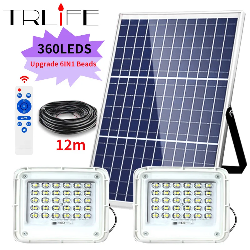 500W 360LEDs Powerful LED Solar Garden Lamp Outdoor Flood Lights Waterproof Floodlight Spotlight Wall Lamp with Wireless Remote images - 1