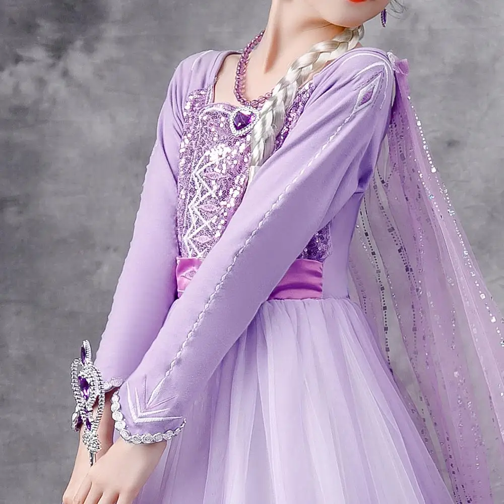 Frozen Elsa Dress Snow Queen 2 Girls Princess Purple Long Sleeve Christmas Carnival Kids Cosplay Costume Wedding | Тематическая