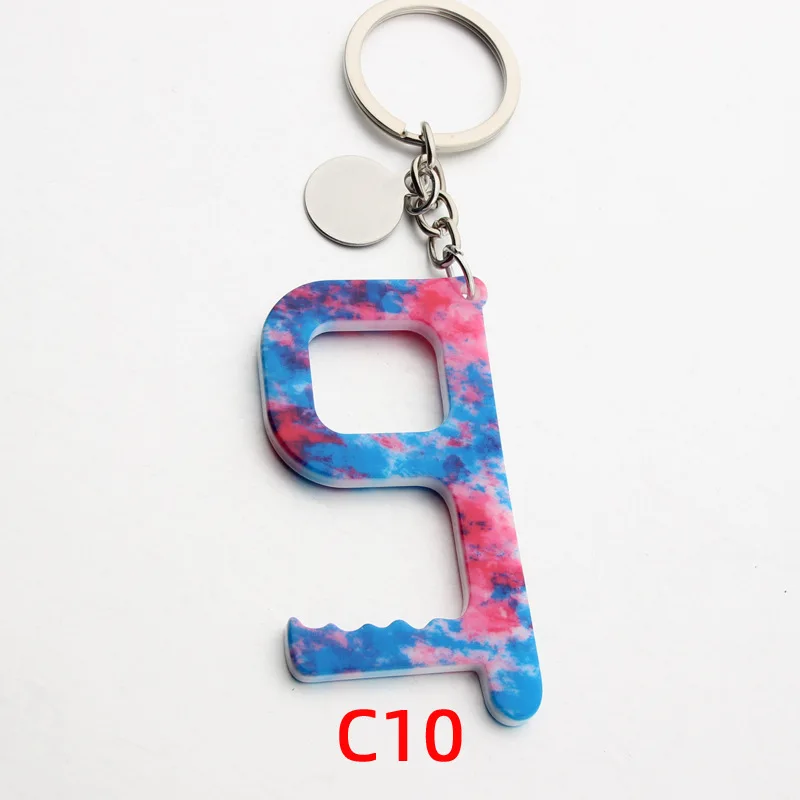 

ZWPON Acrylic Key Door Opener Keychain for Women Sunflower Print Keyring Portable Press Elevator Tool Hygiene Hand Door Handle